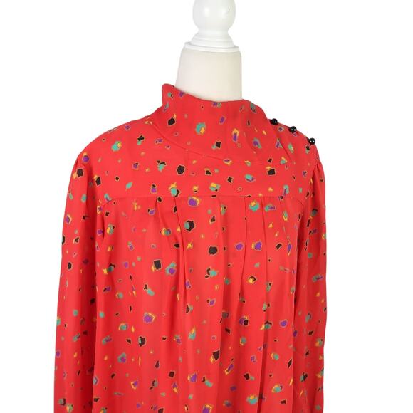 Vintage 70s Ma Mere Red Abstract Dot Print Loose Flowy Midi Dress 8 - Picture 2 of 7